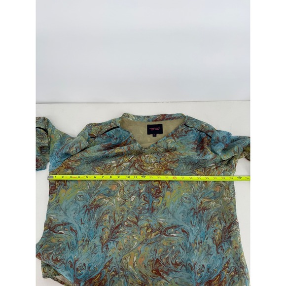 HAMPTONITE NEW YORK Silk Marble Print Bell Sleeve V Neck Blouse Top XL - Picture 5 of 11